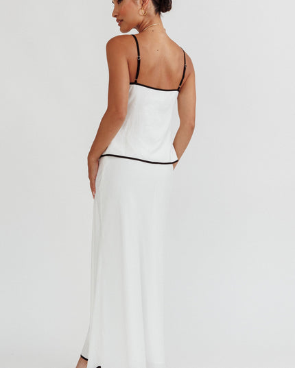 White One Contrast Trim Maxi Skirt