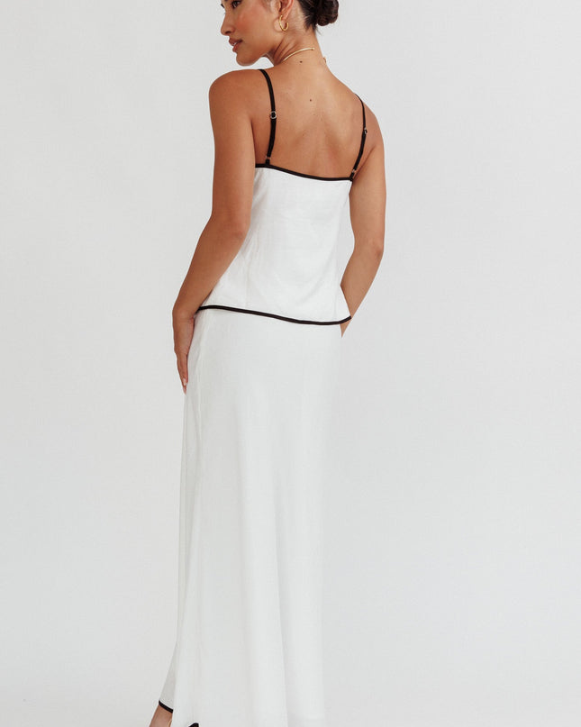 White One Contrast Trim Maxi Skirt