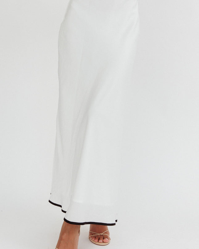 White One Contrast Trim Maxi Skirt