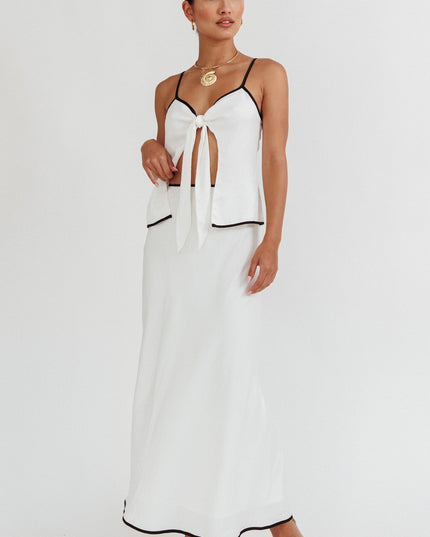 White One Contrast Trim Maxi Skirt