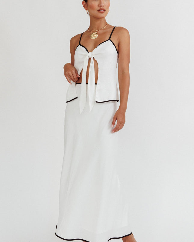 White One Contrast Trim Maxi Skirt