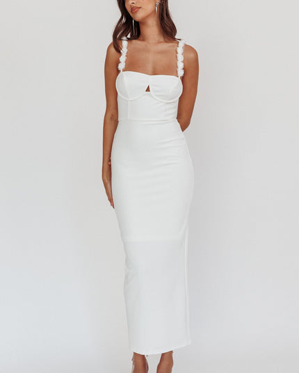 White Rosette Strap Midi Dress