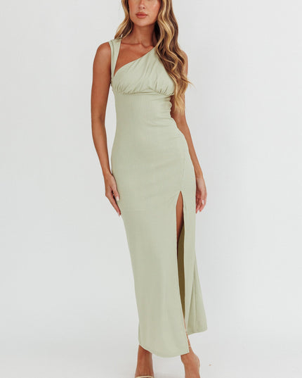 Sage Asymmetric Neckline Maxi Dress
