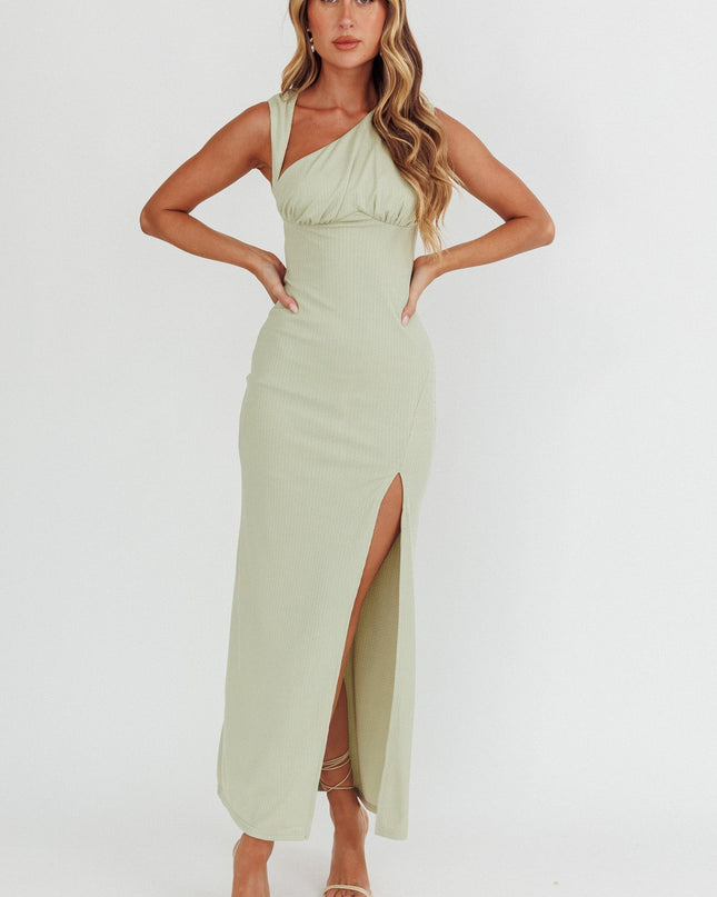 Sage Asymmetric Neckline Maxi Dress