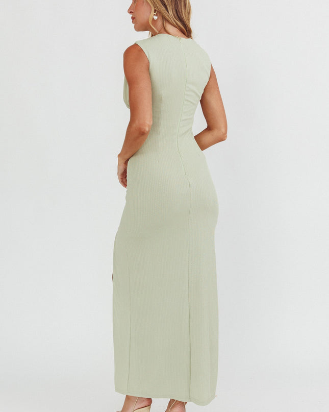 Sage Asymmetric Neckline Maxi Dress