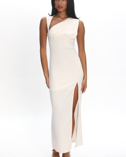 Vanilla Asymmetric Neckline Maxi Dress