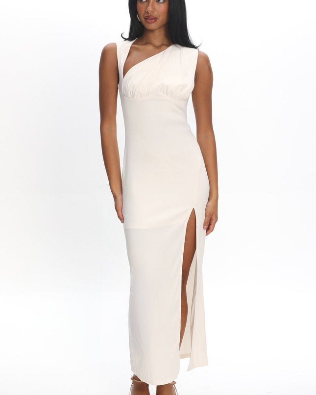Vanilla Asymmetric Neckline Maxi Dress