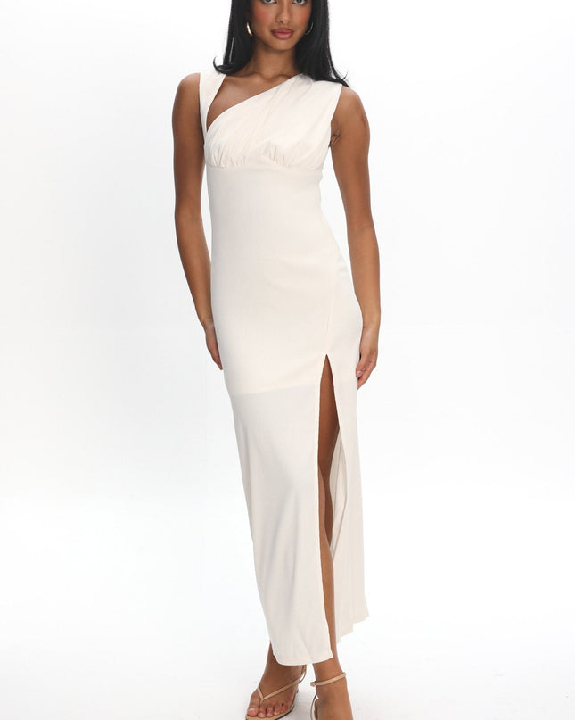 Vanilla Asymmetric Neckline Maxi Dress