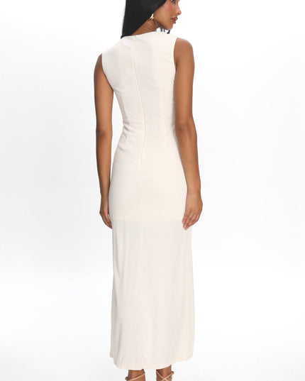 Vanilla Asymmetric Neckline Maxi Dress