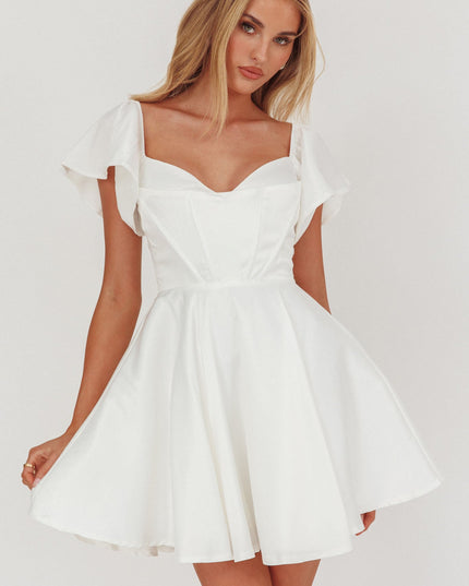 White Flutter Sleeve Mini Dress