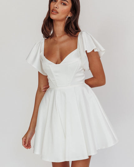 White Flutter Sleeve Mini Dress
