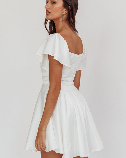 White Flutter Sleeve Mini Dress