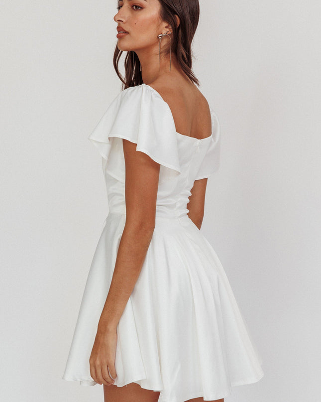 White Flutter Sleeve Mini Dress