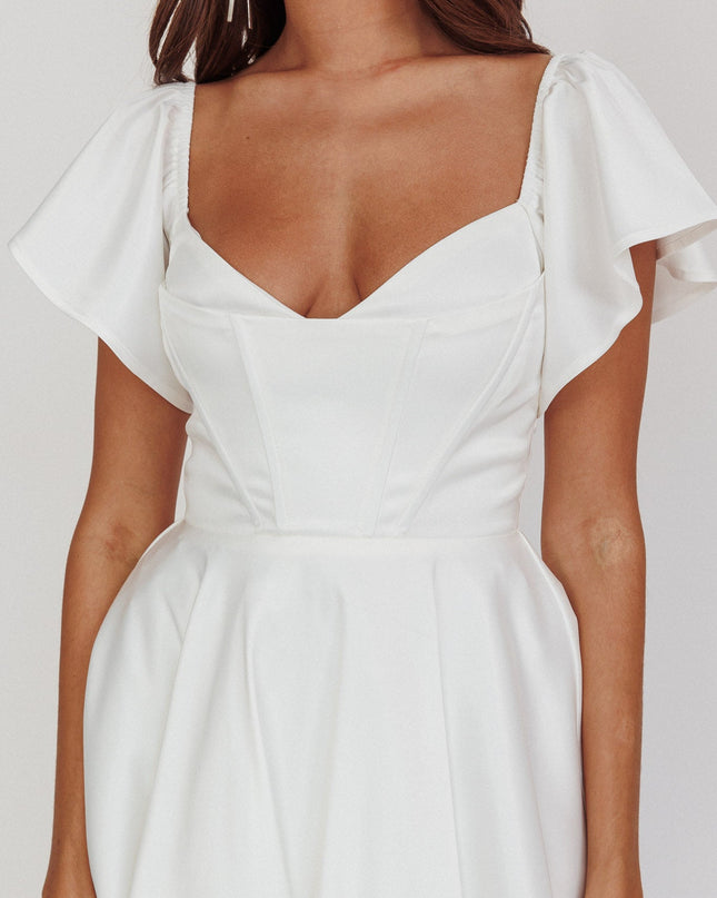 White Flutter Sleeve Mini Dress