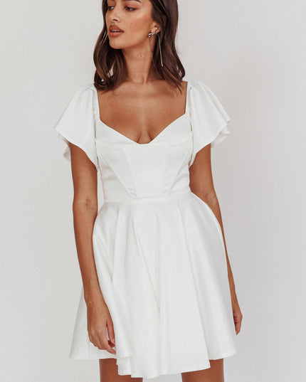 White Flutter Sleeve Mini Dress