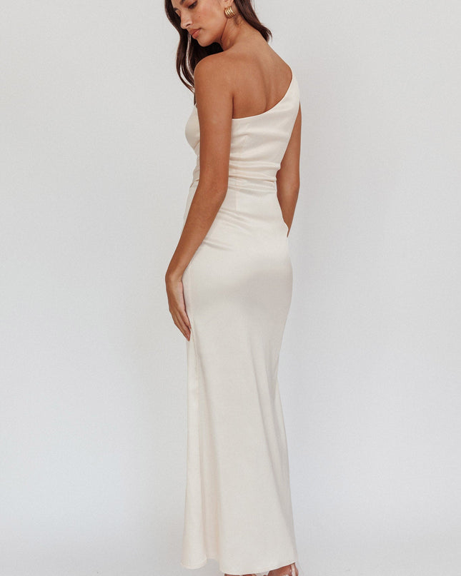 Champagne One-Shoulder Gathered Maxi Dress