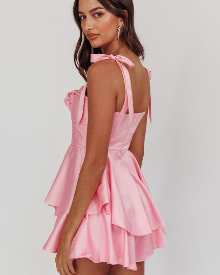 Pink Bow Strap Rosette Romper