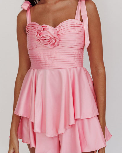 Pink Bow Strap Rosette Romper