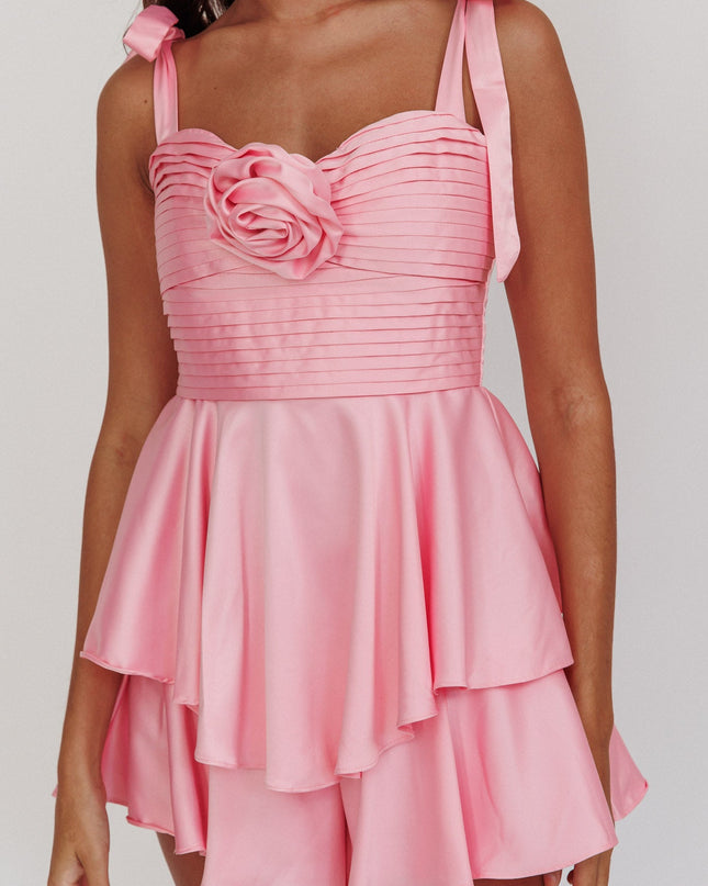 Pink Bow Strap Rosette Romper
