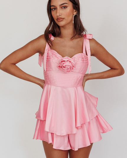 Pink Bow Strap Rosette Romper