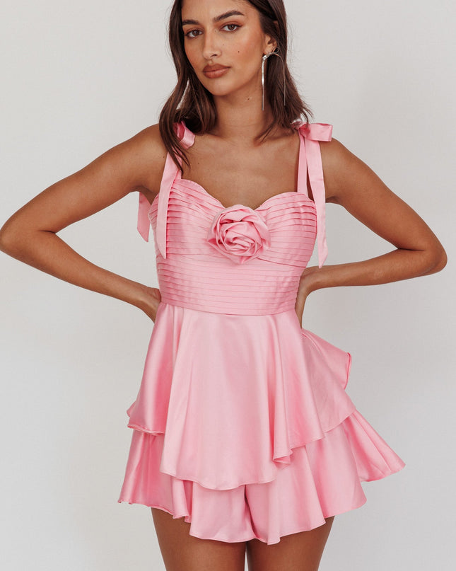 Pink Bow Strap Rosette Romper