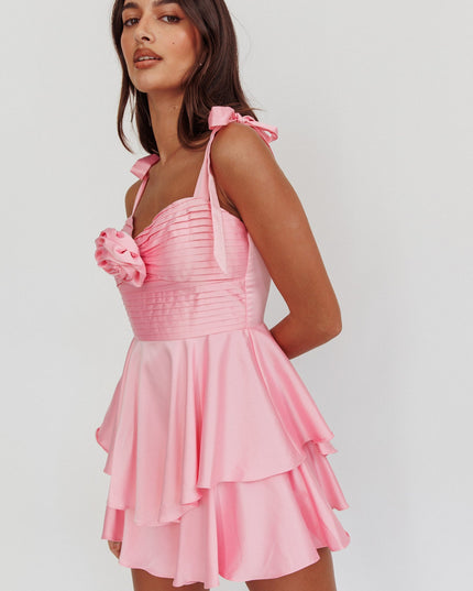 Pink Bow Strap Rosette Romper