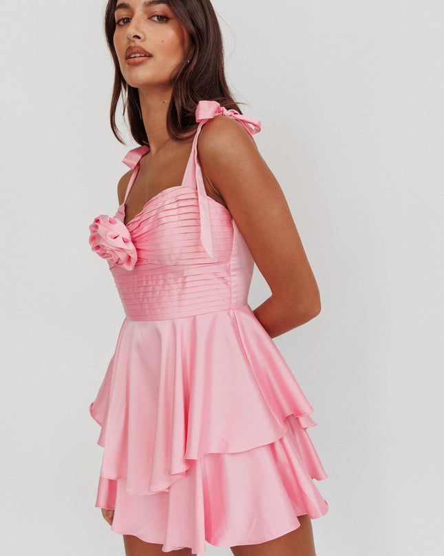 Pink Bow Strap Rosette Romper