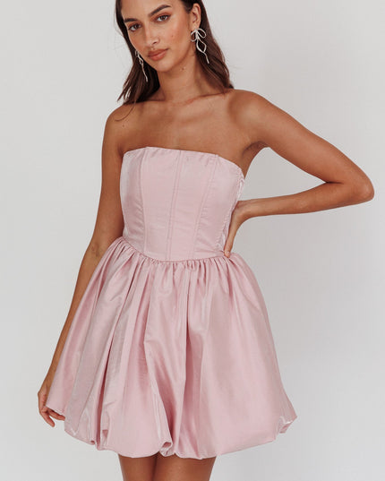 Pink Strapless Bubble Mini Dress