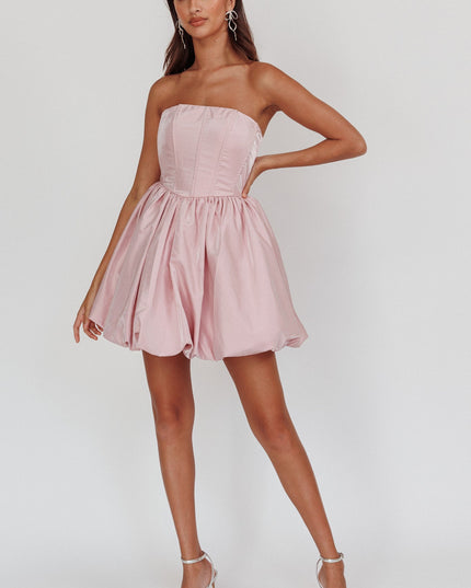 Pink Strapless Bubble Mini Dress