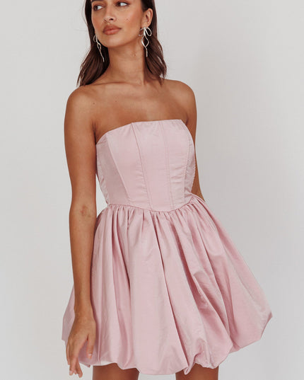 Pink Strapless Bubble Mini Dress