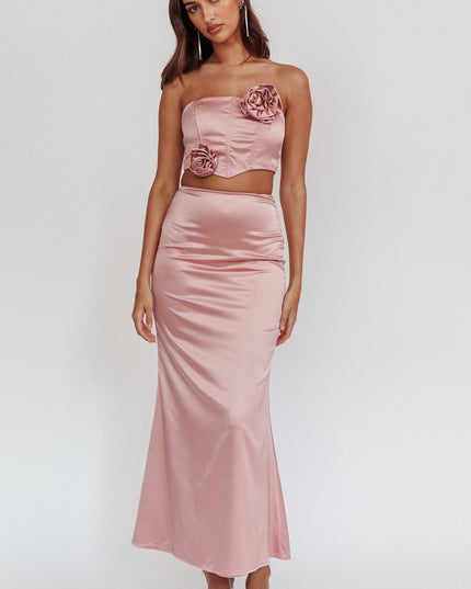 Mauve Dove Satin Maxi Skirt