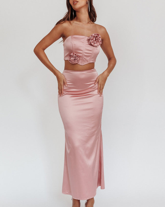Mauve Dove Satin Maxi Skirt