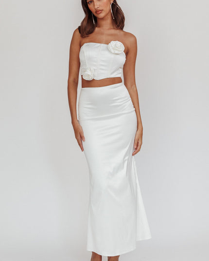 Oyster Dove Satin Maxi Skirt