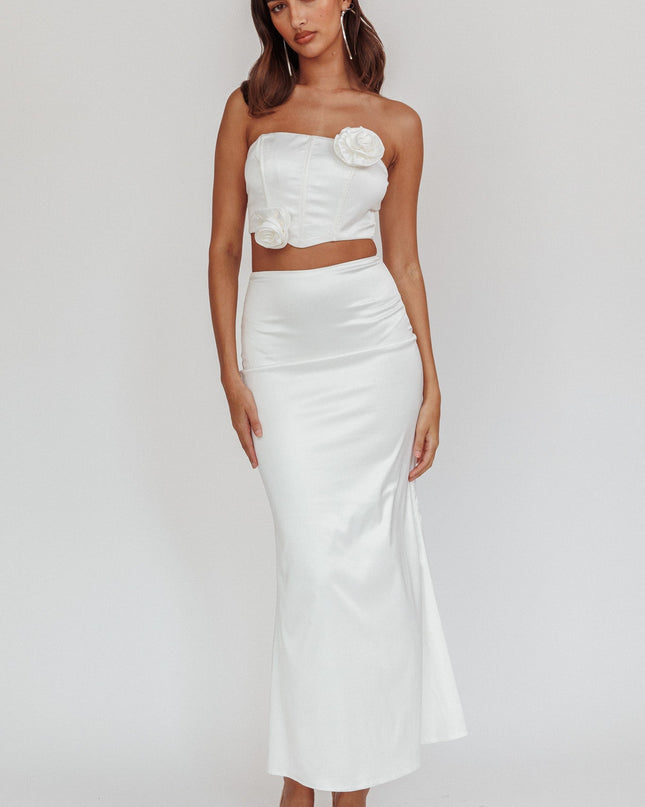 Oyster Dove Satin Maxi Skirt