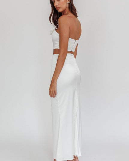Oyster Dove Satin Maxi Skirt