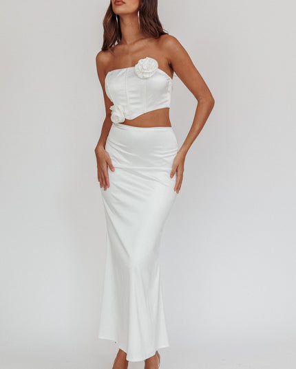 Oyster Dove Satin Maxi Skirt
