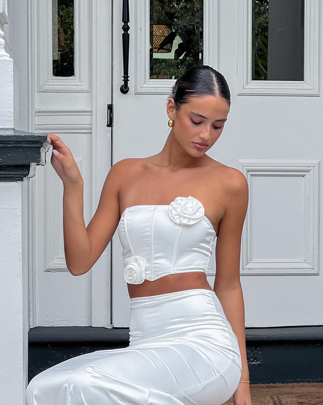 Oyster Dove Rosette Corset Top