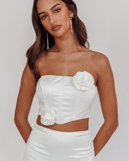 Oyster Dove Rosette Corset Top