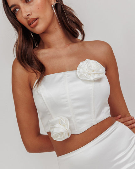 Oyster Dove Rosette Corset Top