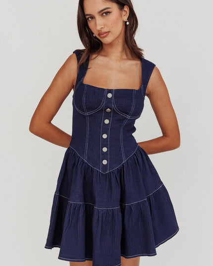 Indigo Square Neck Mini Dress