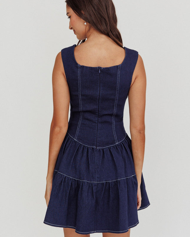 Indigo Square Neck Mini Dress