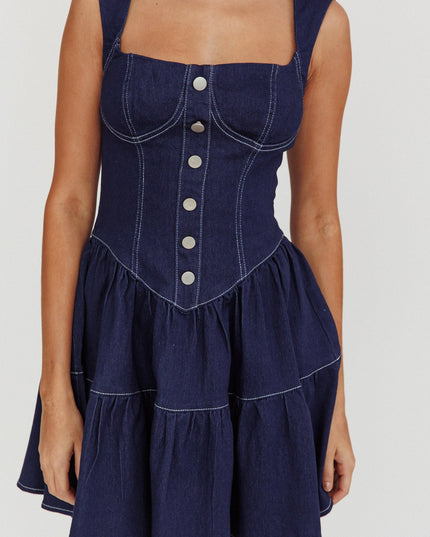 Indigo Square Neck Mini Dress