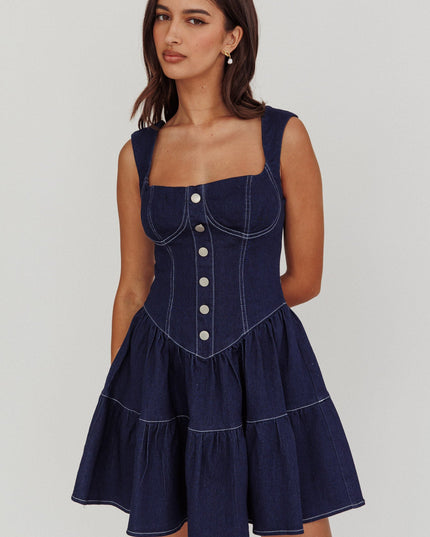 Indigo Square Neck Mini Dress