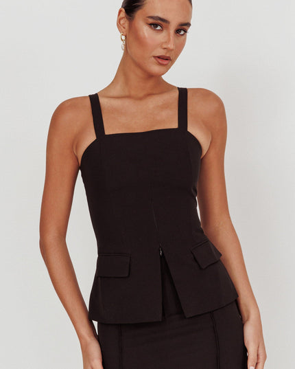 Black Do Front Zip Sleeveless Top