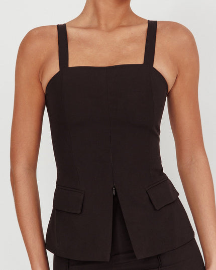 Black Do Front Zip Sleeveless Top