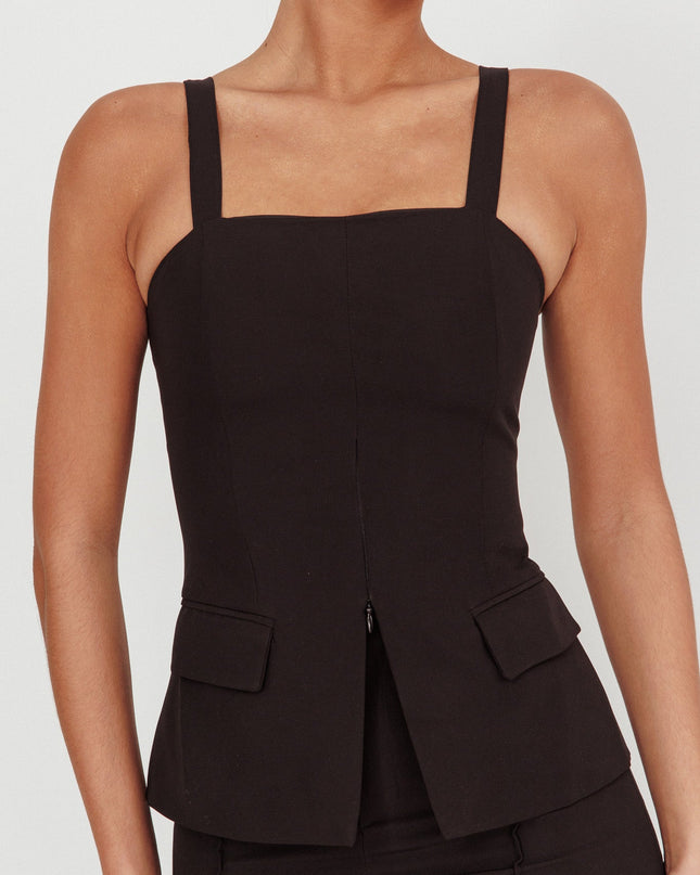 Black Do Front Zip Sleeveless Top