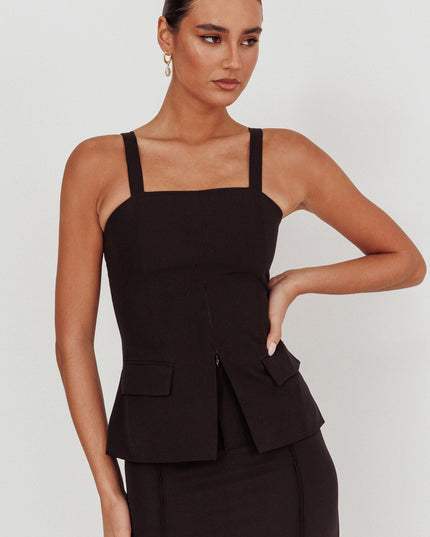 Black Do Front Zip Sleeveless Top