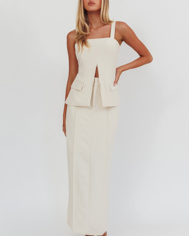 Cream Do Front Zip Sleeveless Top