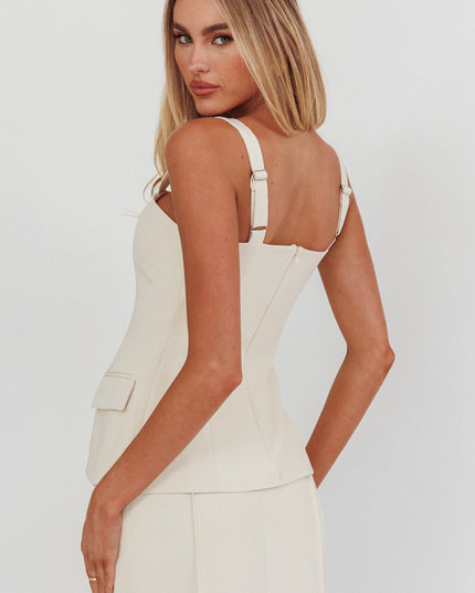 Cream Do Front Zip Sleeveless Top