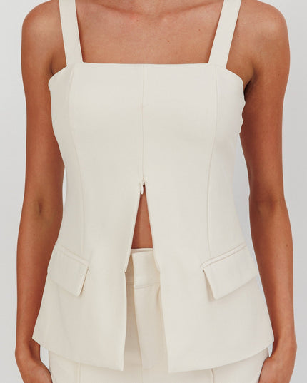 Cream Do Front Zip Sleeveless Top